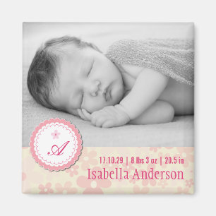 Pink Daisies Baby Girl Birth Announcement Photo Magnet