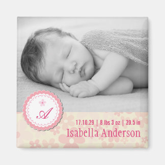 Pink Daisies Baby Girl Birth Announcement Photo Magnet