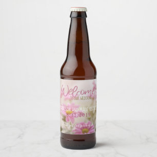 Pink Daisies Beer Bottle Label Romantic Flowers