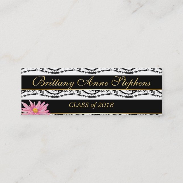 Pink Daisies Black Lace Graduation Name Insert (Front)