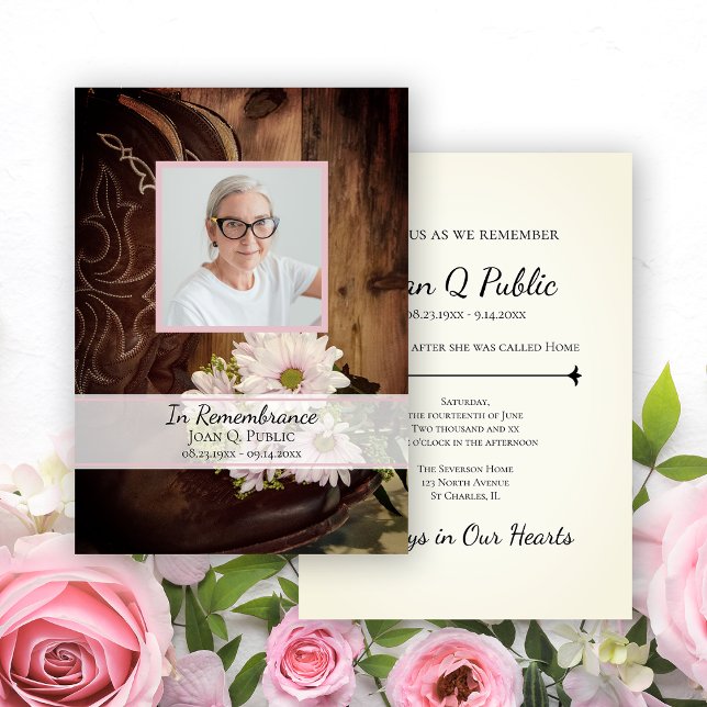 Pink Daisies Cowboy Boot Western Death Anniversary Invitation (Creator Uploaded)
