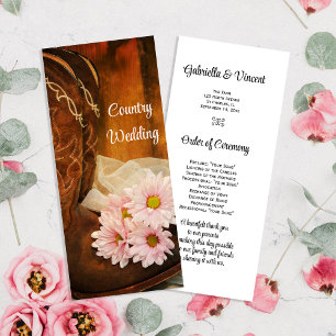 Pink Daisies Cowboy Boots Country Wedding Program Programme