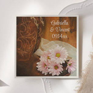Pink Daisies Cowboy Boots Country Western Wedding Napkin