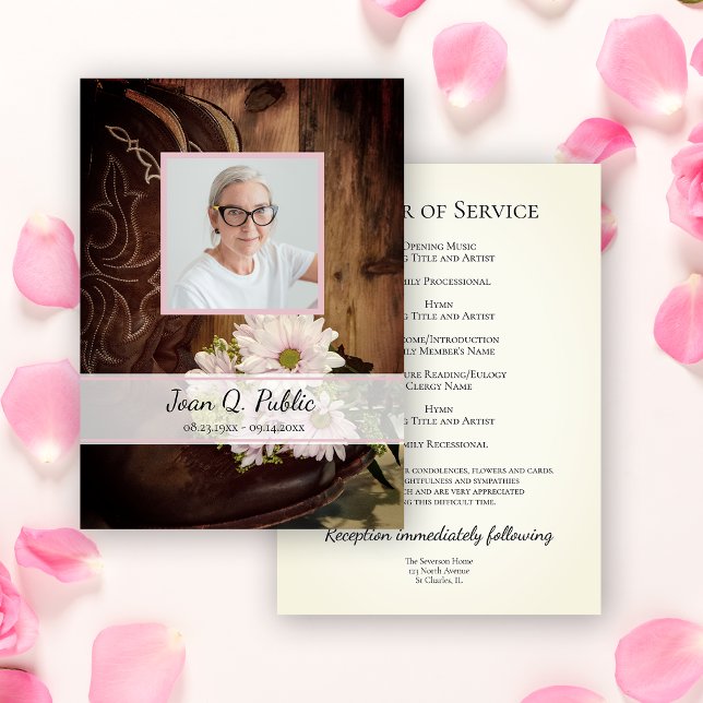 Pink Daisies Cowboy Boots Western Funeral Service Programme (Creator Uploaded)
