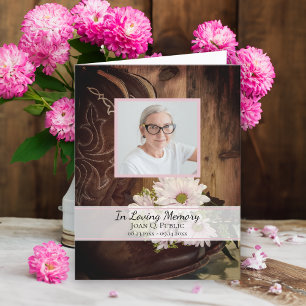 Pink Daisies Cowboy Boots Western Funeral Sympathy Thank You Card