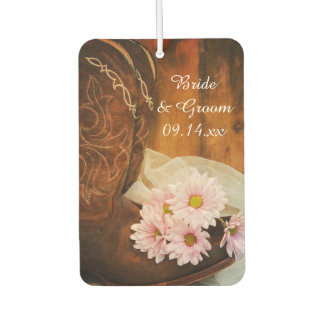 Pink Daisies Cowboy Boots Western Wedding Favour Car Air Freshener
