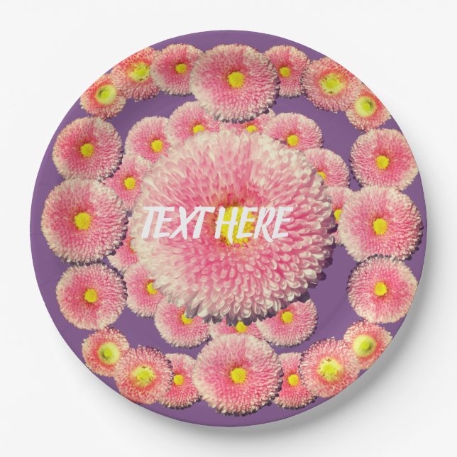 Pink Daisies  Custom Paper Plates 9 in (Front)