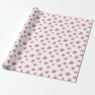 Pink Daisies & Dots on White Wrapping Paper