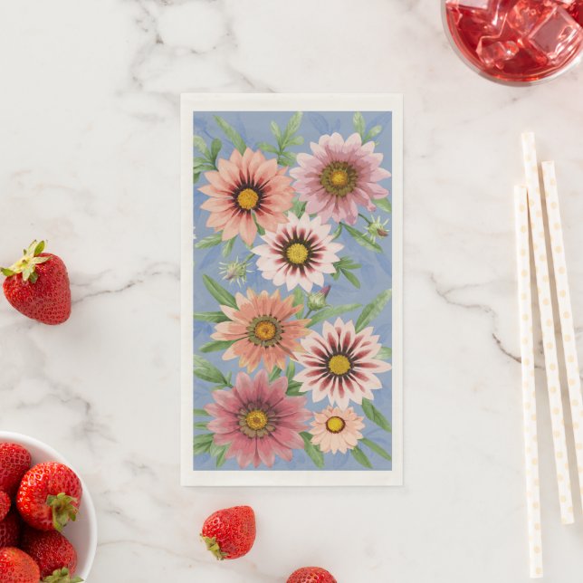 Pink Daisies Floral Botanical Art Design Napkin (Insitu)
