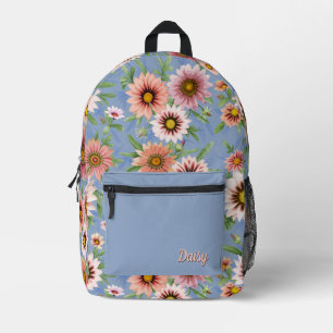 Pink Daisies Floral Botanical Art Personalised Printed Backpack