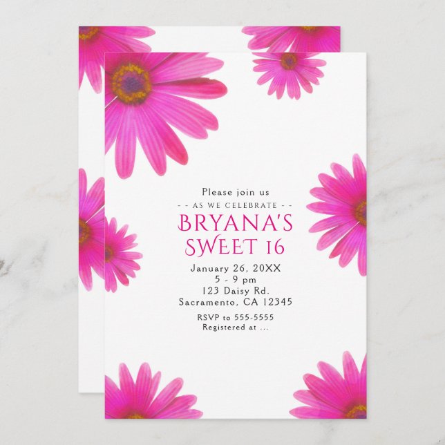 Pink Daisies Floral Daisy Spring Party Invitations (Front/Back)