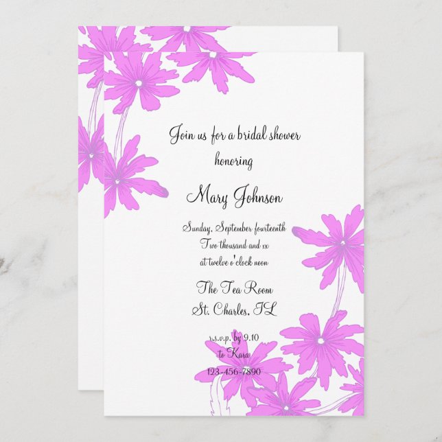 Pink Daisies on White Bridal Shower Invitation (Front/Back)
