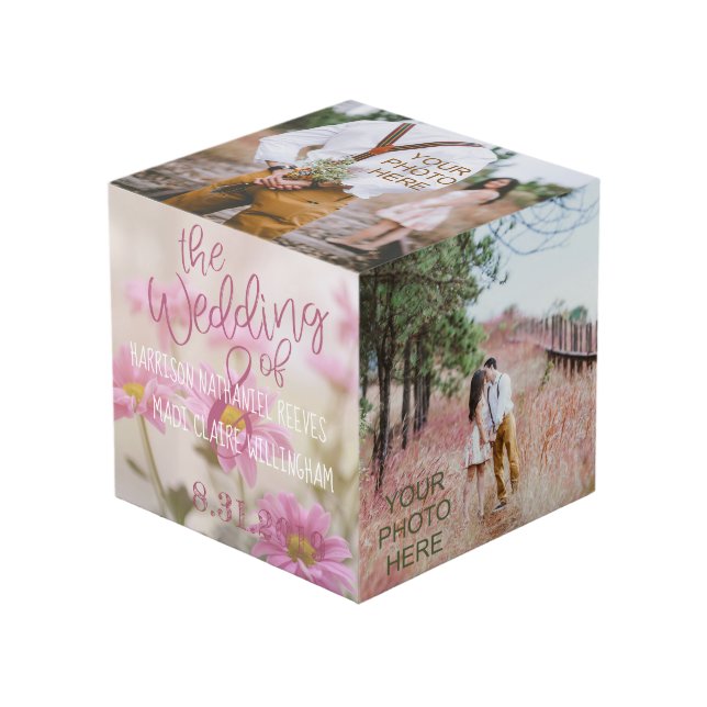 Pink Daisies Photo Cube Romantic Flowers (Front Angled)
