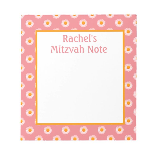 Pink Daisies Retro Mitzvah Note Girls Notepad (Front)