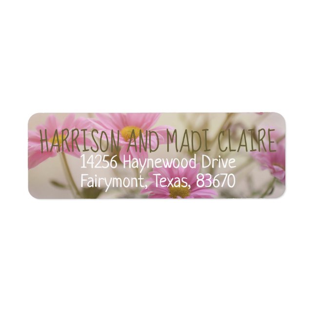 Pink Daisies Return Address Labels Romantic (Front)
