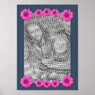 Pink Daisies Stripes Add Your Photo  Poster