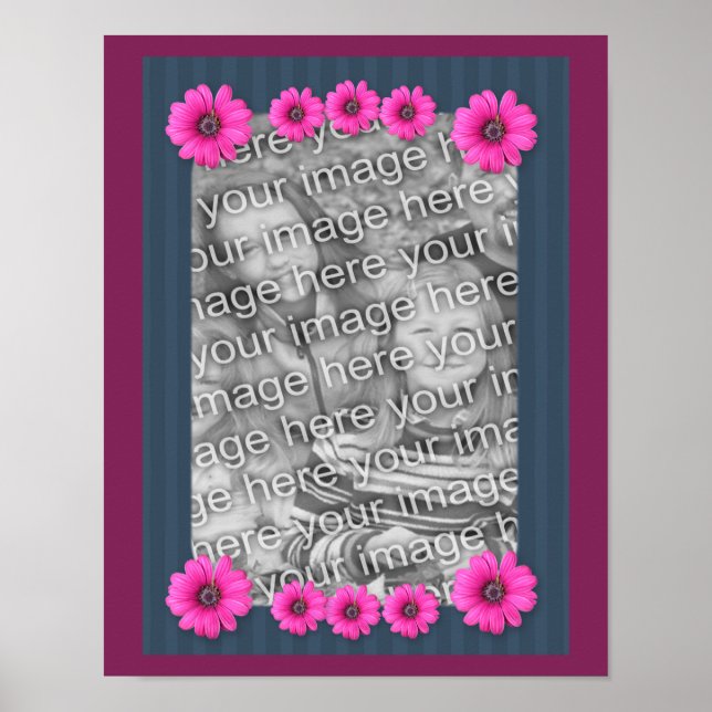 Pink Daisies Stripes Frame Create Your Own Photo  Poster (Front)