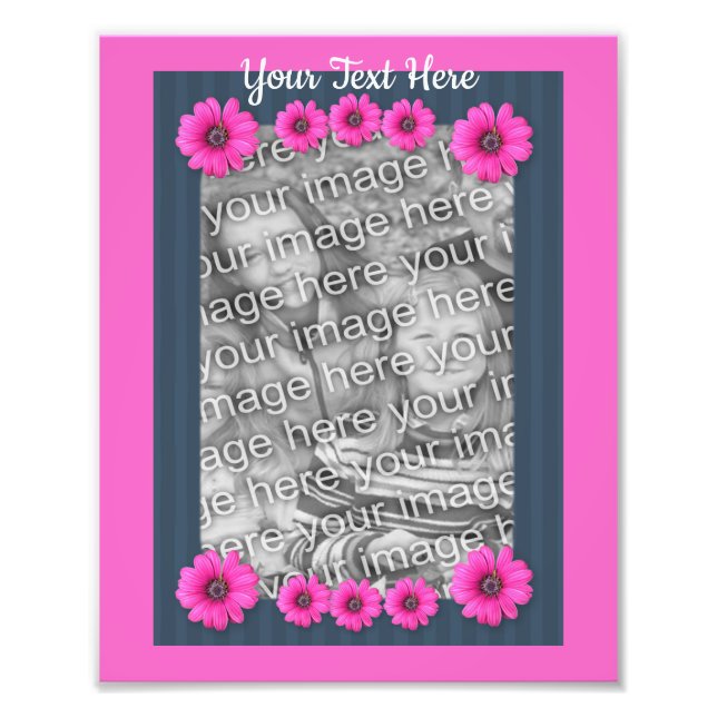 Pink Daisies Stripes Frame Template Photo Print (Front)