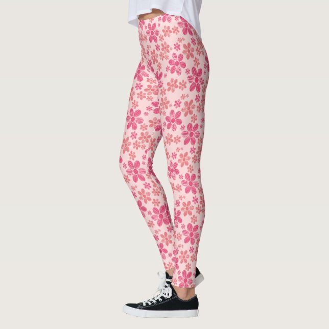 Pink Daisies w/Light Pink Background Leggings (Left)