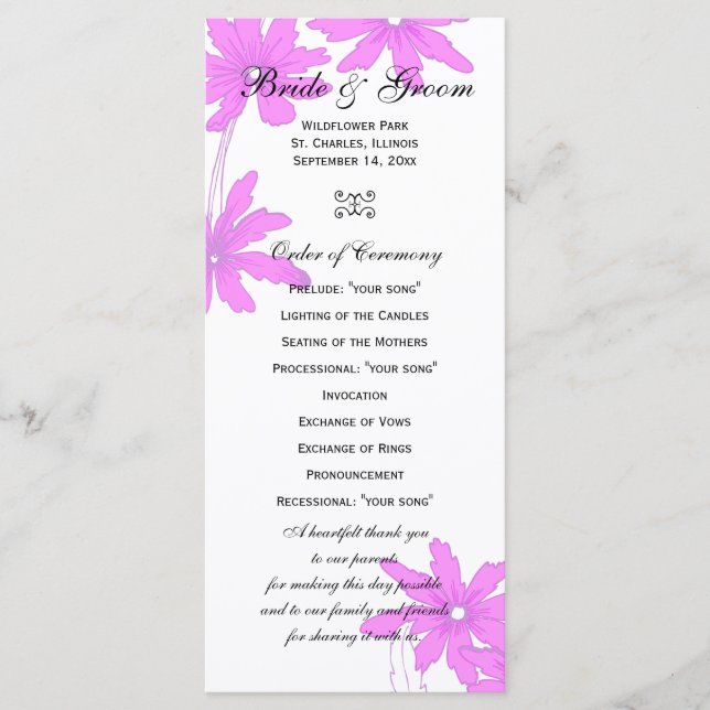 Pink Daisies Wedding Program Programme (Front)