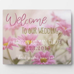 Pink Daisies Welcome to our Wedding Sign Romantic Plaque
