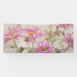 Pink Daisies Welcome to the Wedding Banner 2.5'x6'