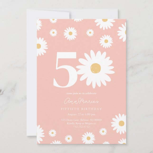 Pink Daisy 50th Birthday Invitation (Front)