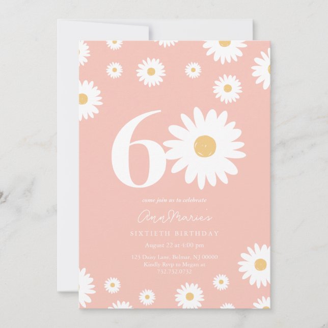 Pink Daisy 60th Birthday Invitation (Front)