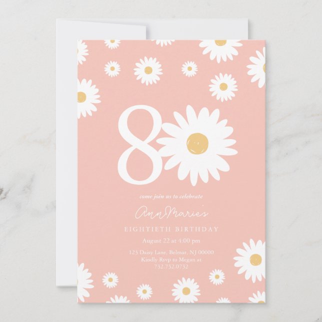 Pink Daisy 80th Birthday Invitation (Front)