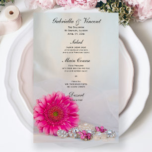 Pink Daisy and Diamond Buttons Wedding Menu