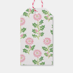 Pink Daisy and Holly Christmas Gift Tags White