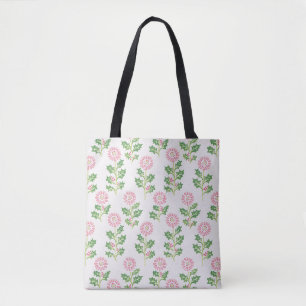 Pink Daisy and Holly Christmas Tote Bag White