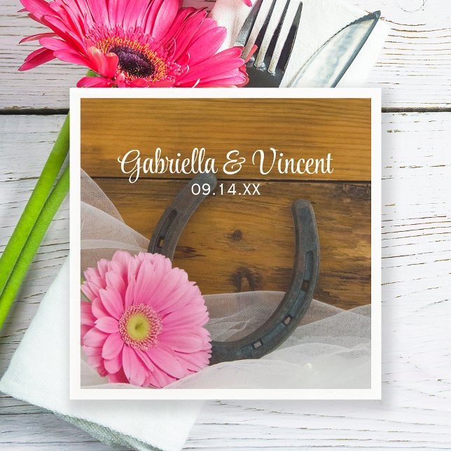 Pink Daisy and Horseshoe Country Western Wedding Napkin (Creator Uploaded)