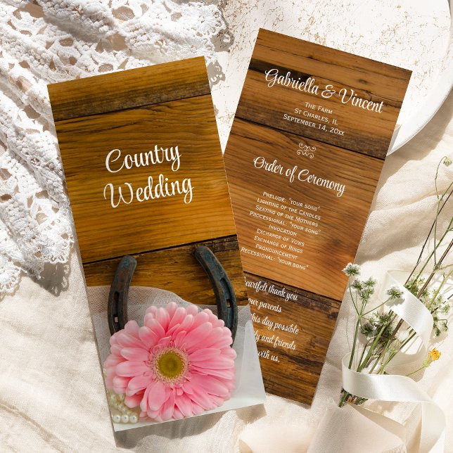 Pink Daisy and Horseshoe Country Western Wedding  Programme (Creator Uploaded)