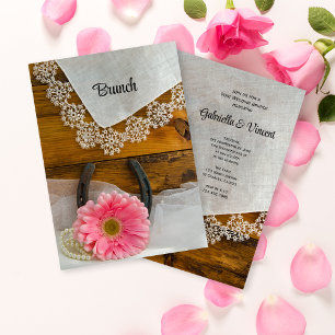 Pink Daisy and Lace Country Post Wedding Brunch Invitation
