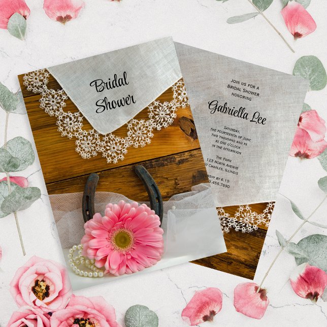 Pink Daisy and Lace Country Western Bridal Shower Invitation (Creator Uploaded)