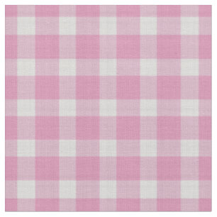 Pink Daisy and white Checkered Gingham Plaid Fabric