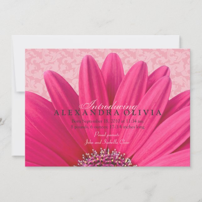 Pink Daisy Baby Girl Photo Birth Announcement (Front)