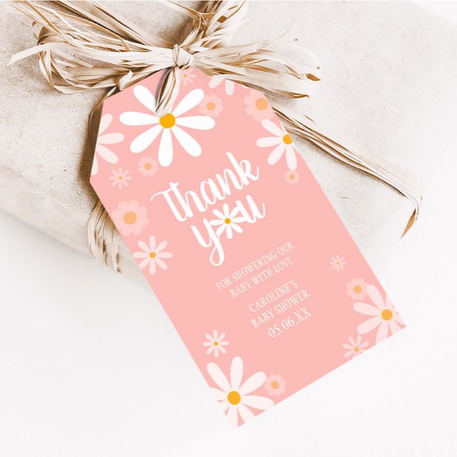 Pink Daisy Baby Shower Favour Tags (Pink Boho Daisy Baby Shower Favor Tags
)