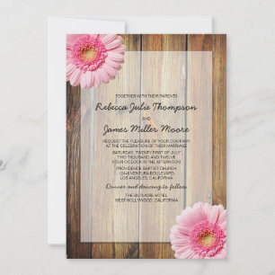 Pink Daisy - Barn Wood - Wedding Invitations