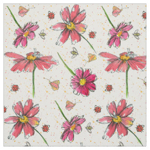Pink Daisy Bees Ladybugs Fabric