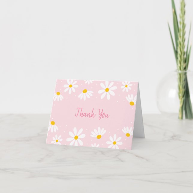 Pink Daisy Birthday Thank You Card (Front)