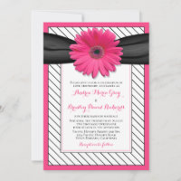 Pink Daisy Black White Pinstripe Wedding
