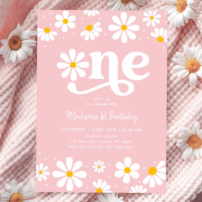 Pink Daisy Boho First Birthday Invitation (Creator Uploaded)