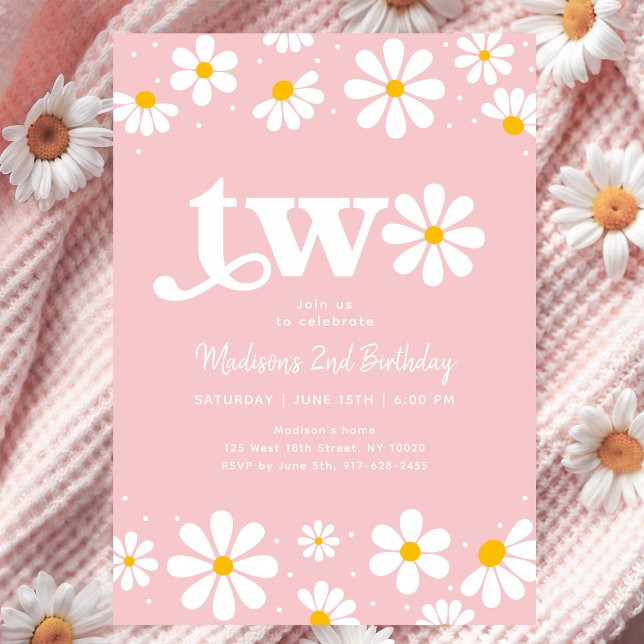 Pink Daisy Boho Second Birthday Invitation (Creator Uploaded)