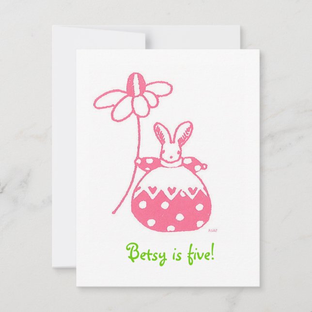 Pink Daisy Bunny birthday invitation (Front)