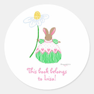 Pink Daisy Bunny bookplate Classic Round Sticker