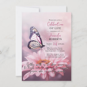 Pink Daisy Butterfly Celebration of Life PHOTO Invitation