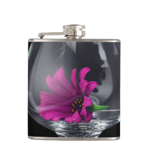 Pink Daisy Closeup In A Wine Glass Hip Flask