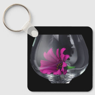 Pink Daisy Closeup In A Wine Glass Key Ring